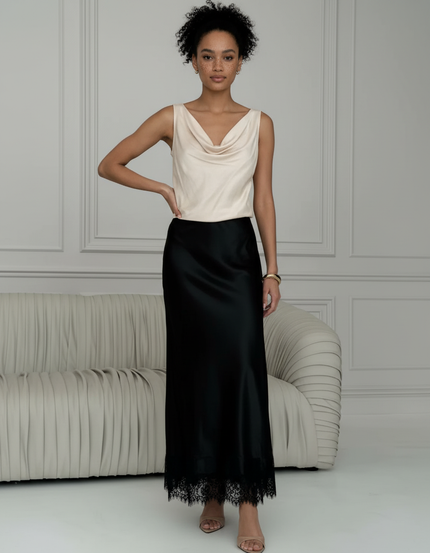 Jupe Longue Satin Et Dentelle