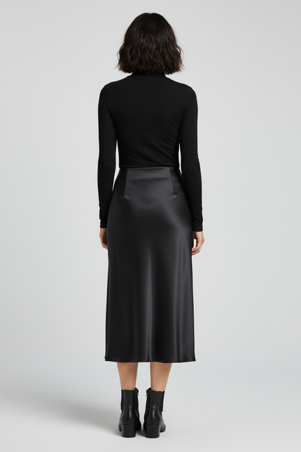 Jupe Longue Noir Satin
