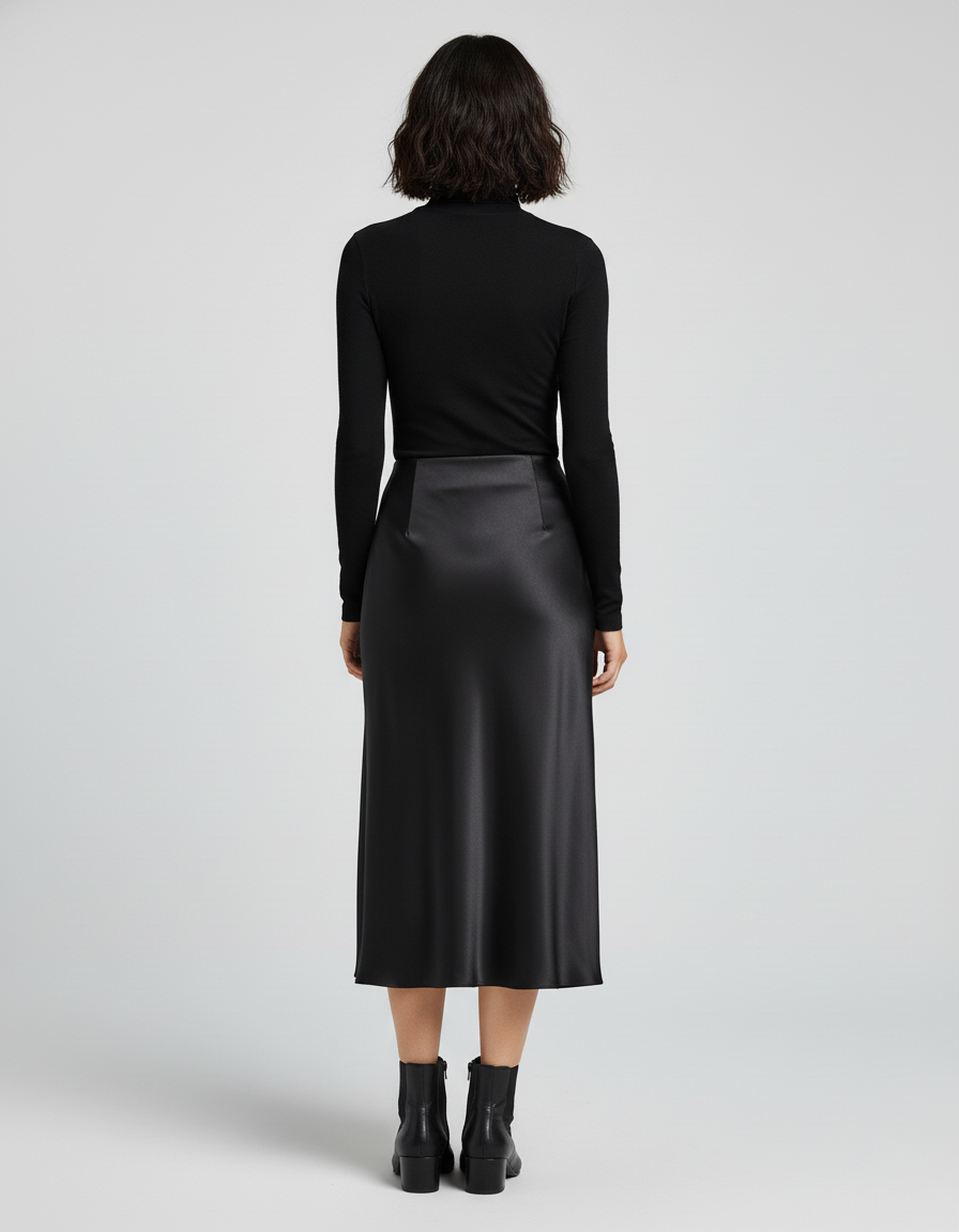 Jupe Longue Noir Satin