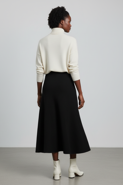 Jupe Longue Noire Plissée Élégante Tendance