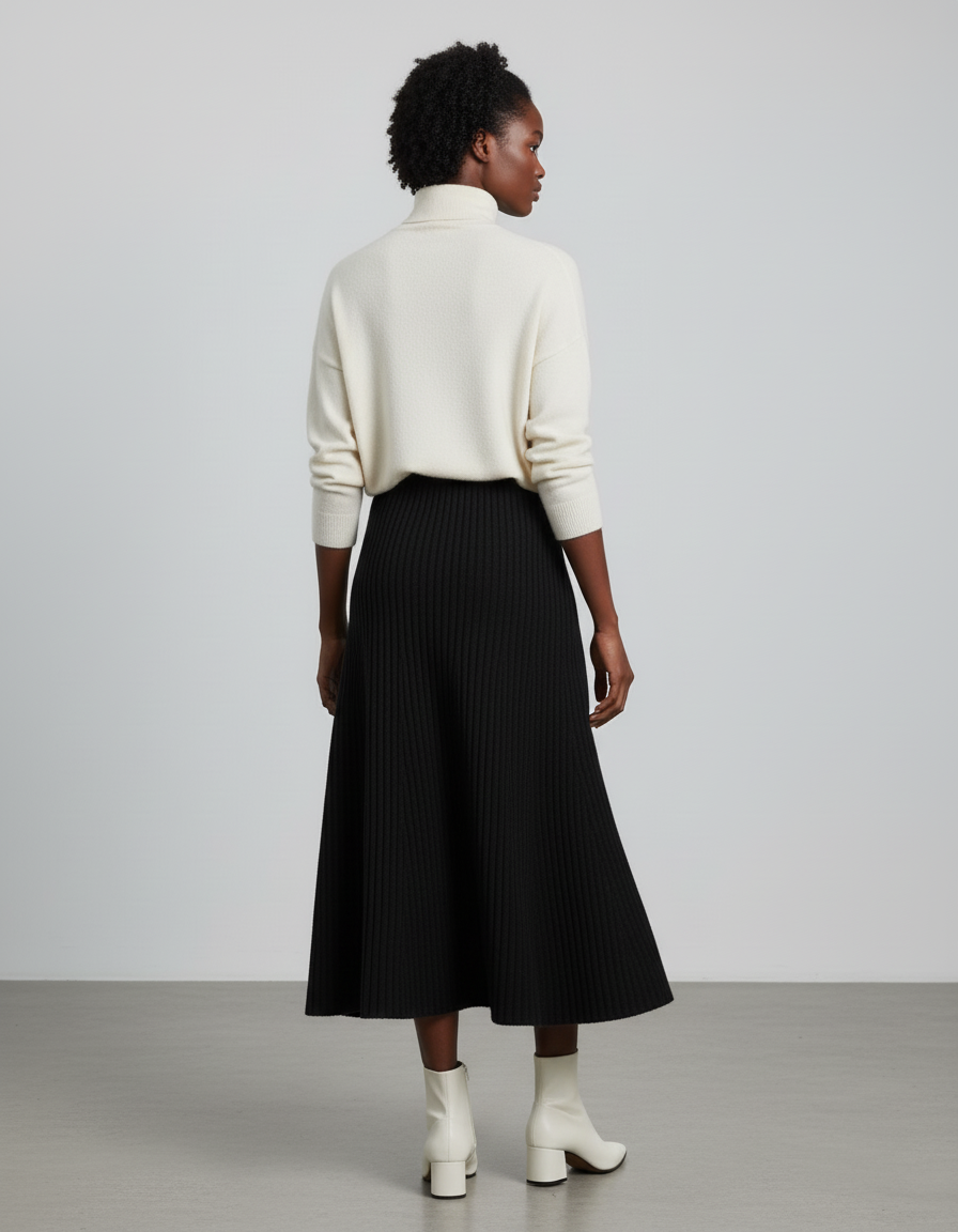 Jupe Longue Noire Plissée Élégante Tendance