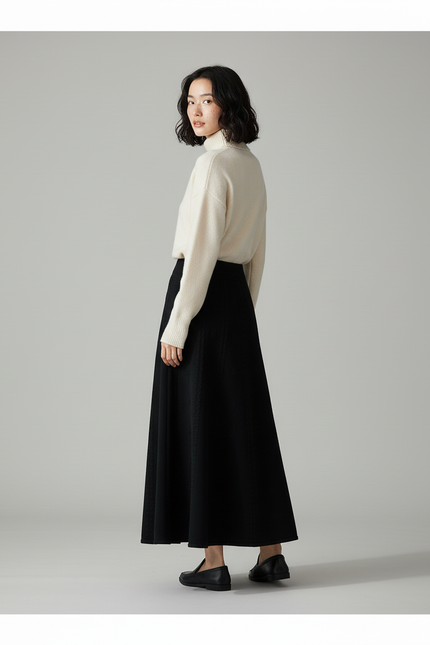 Jupe Longue Noire Jacquard Élégante