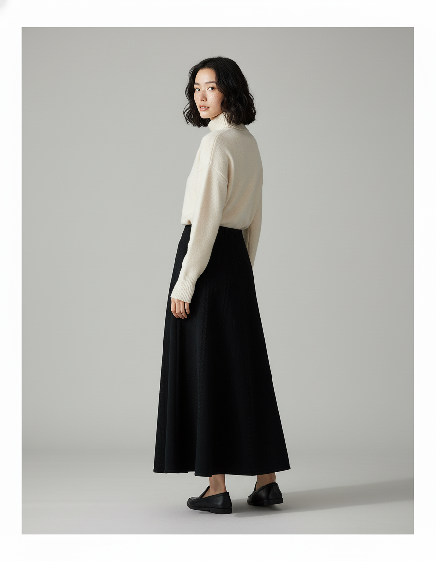 Jupe Longue Noire Jacquard Élégante