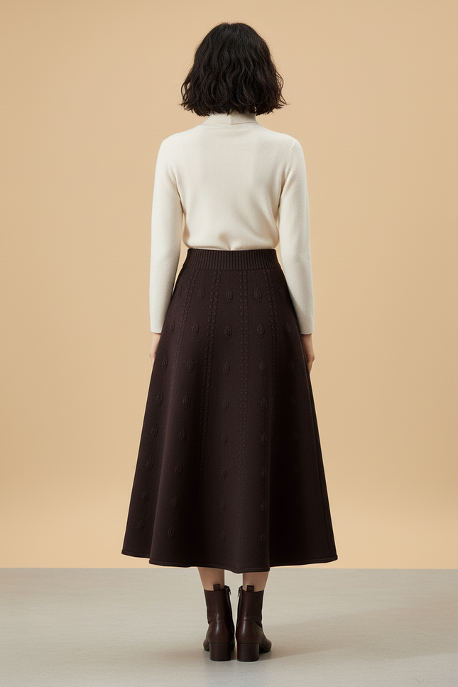 Jupe Longue Marron Jacquard Élégante