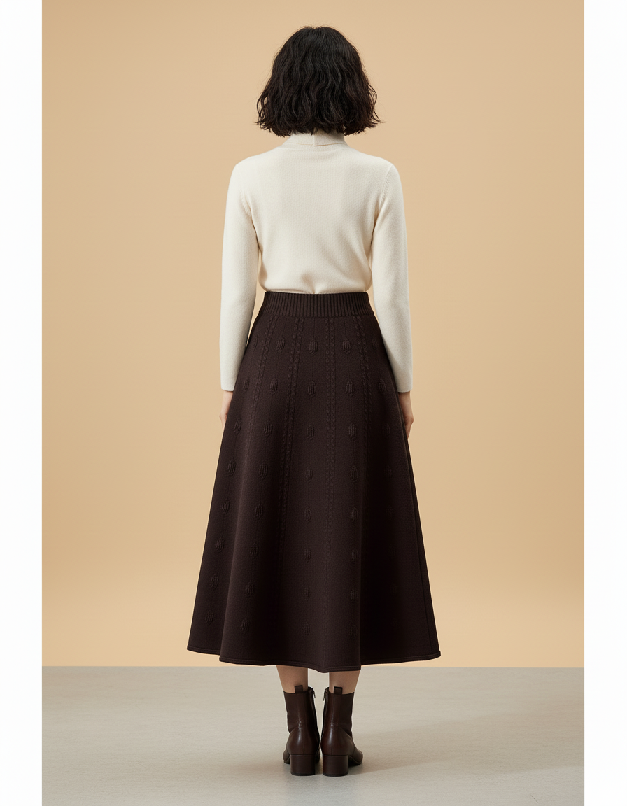 Jupe Longue Marron Jacquard Élégante