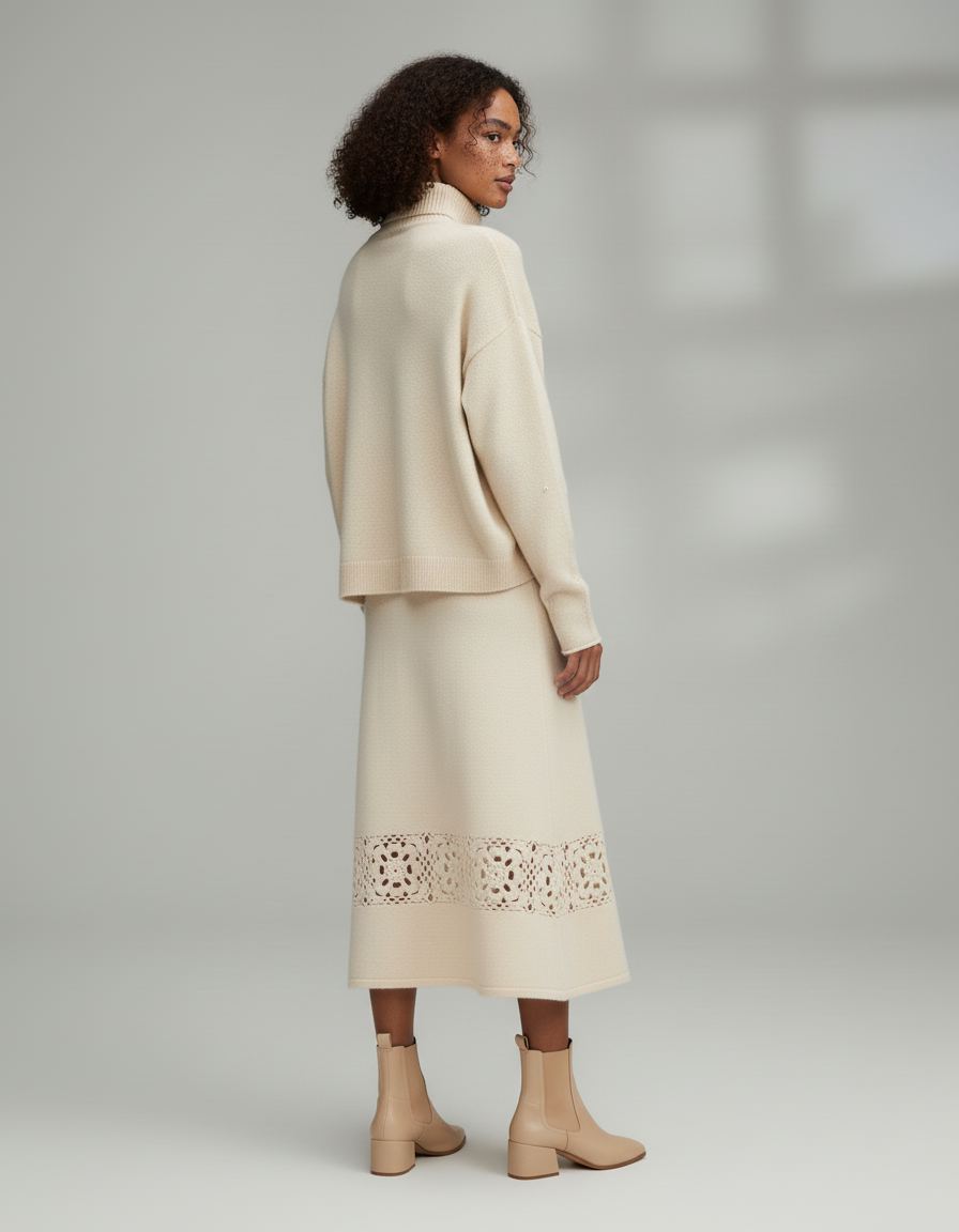 Jupe Longue Crème Ajourée Élégante