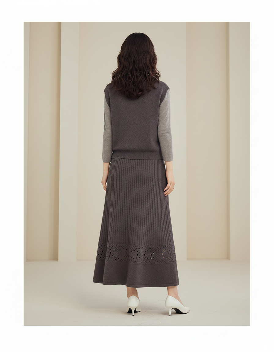 Jupe Longue Maille Ajourée Élégante