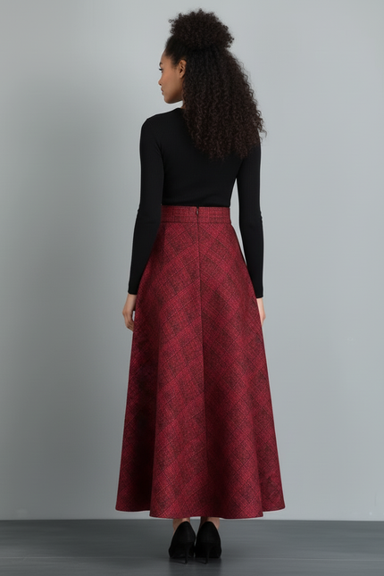 Jupe Longue Évasée Rouge Élégante
