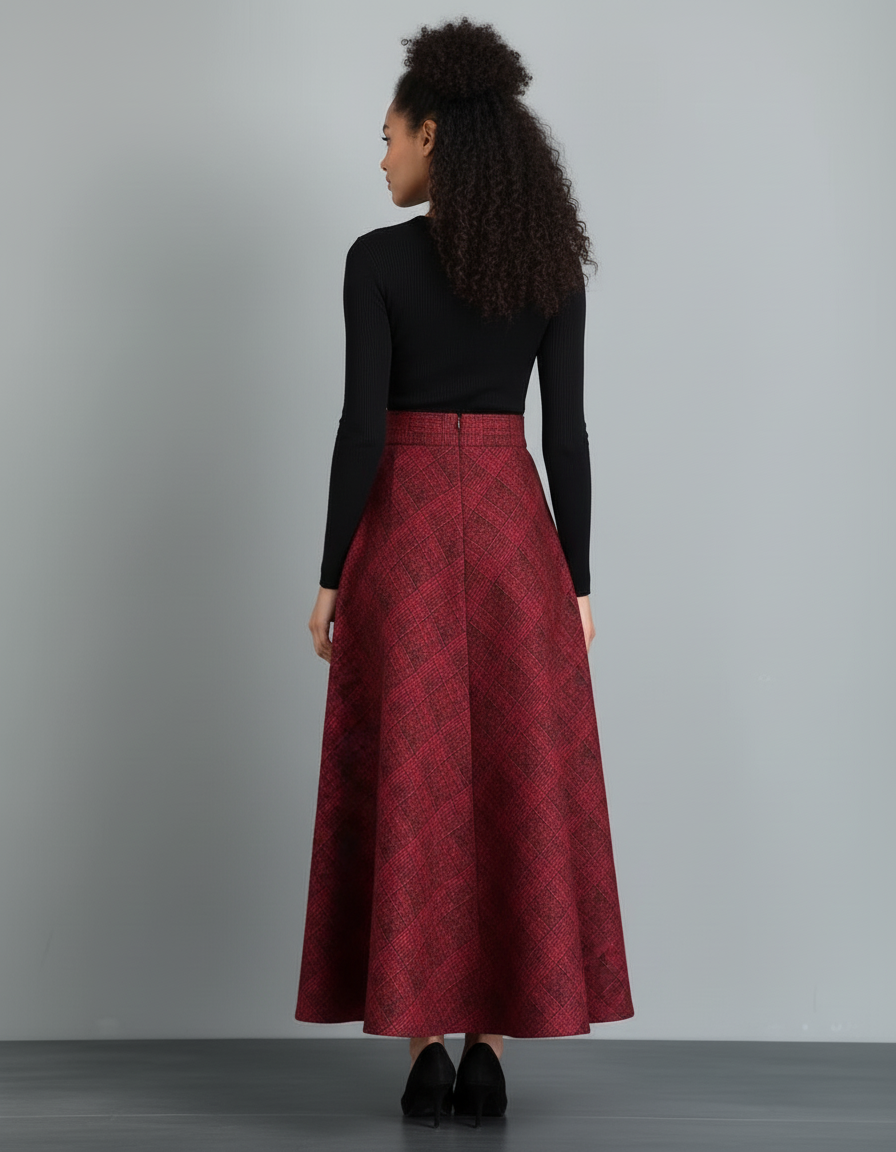 Jupe Longue Évasée Rouge Élégante