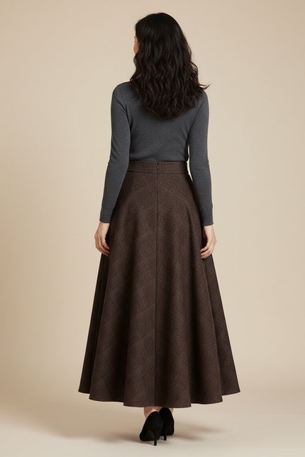 Jupe Longue Marron Carreaux Élégante