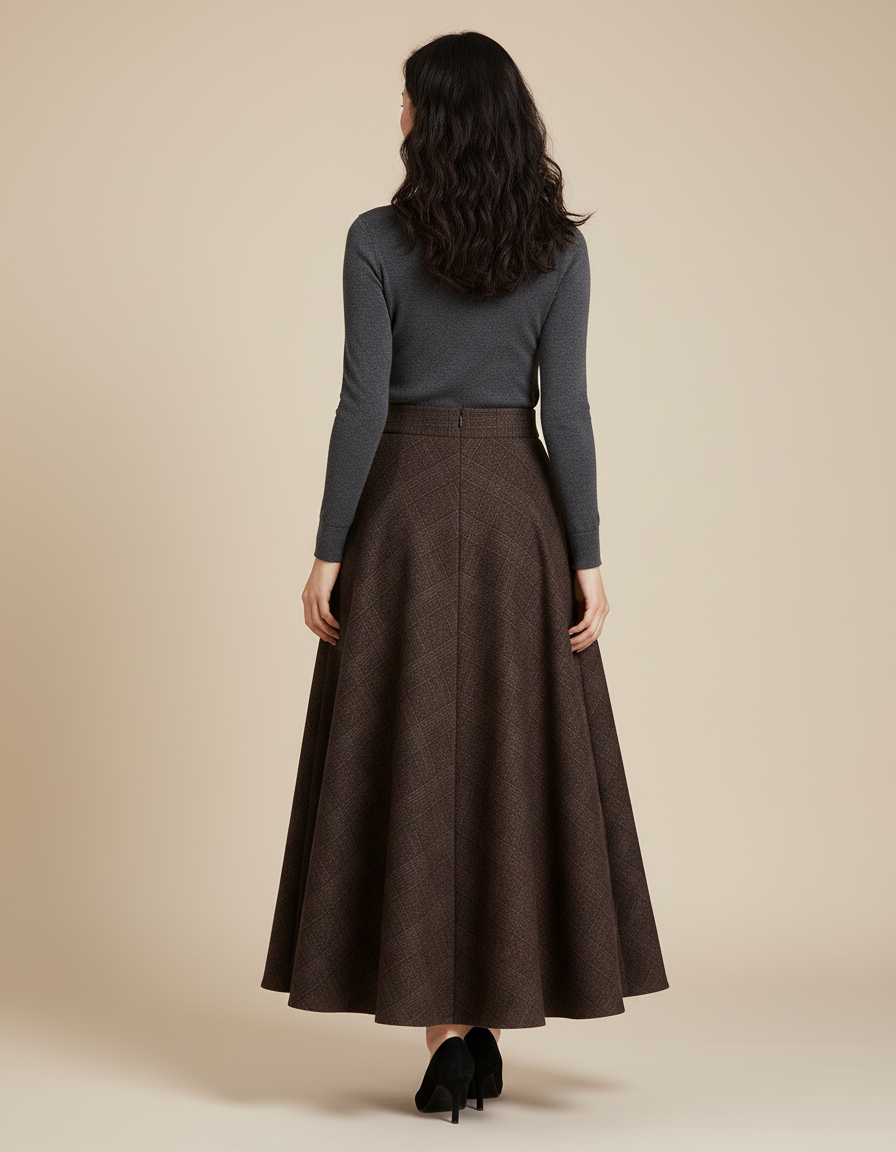 Jupe Longue Marron Carreaux Élégante