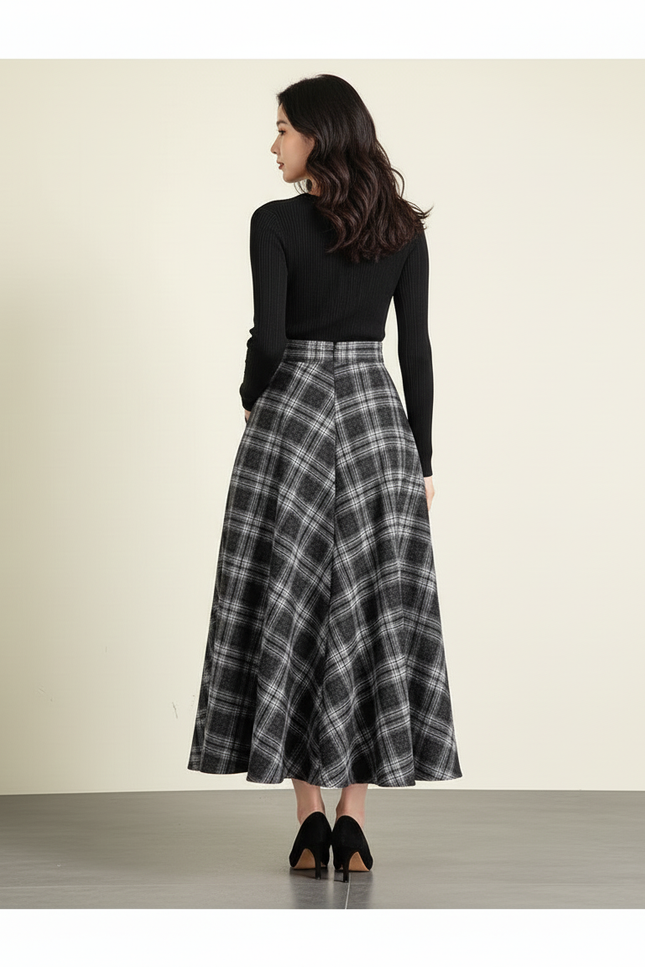 Jupe Longue A-Line Carreaux Élégante
