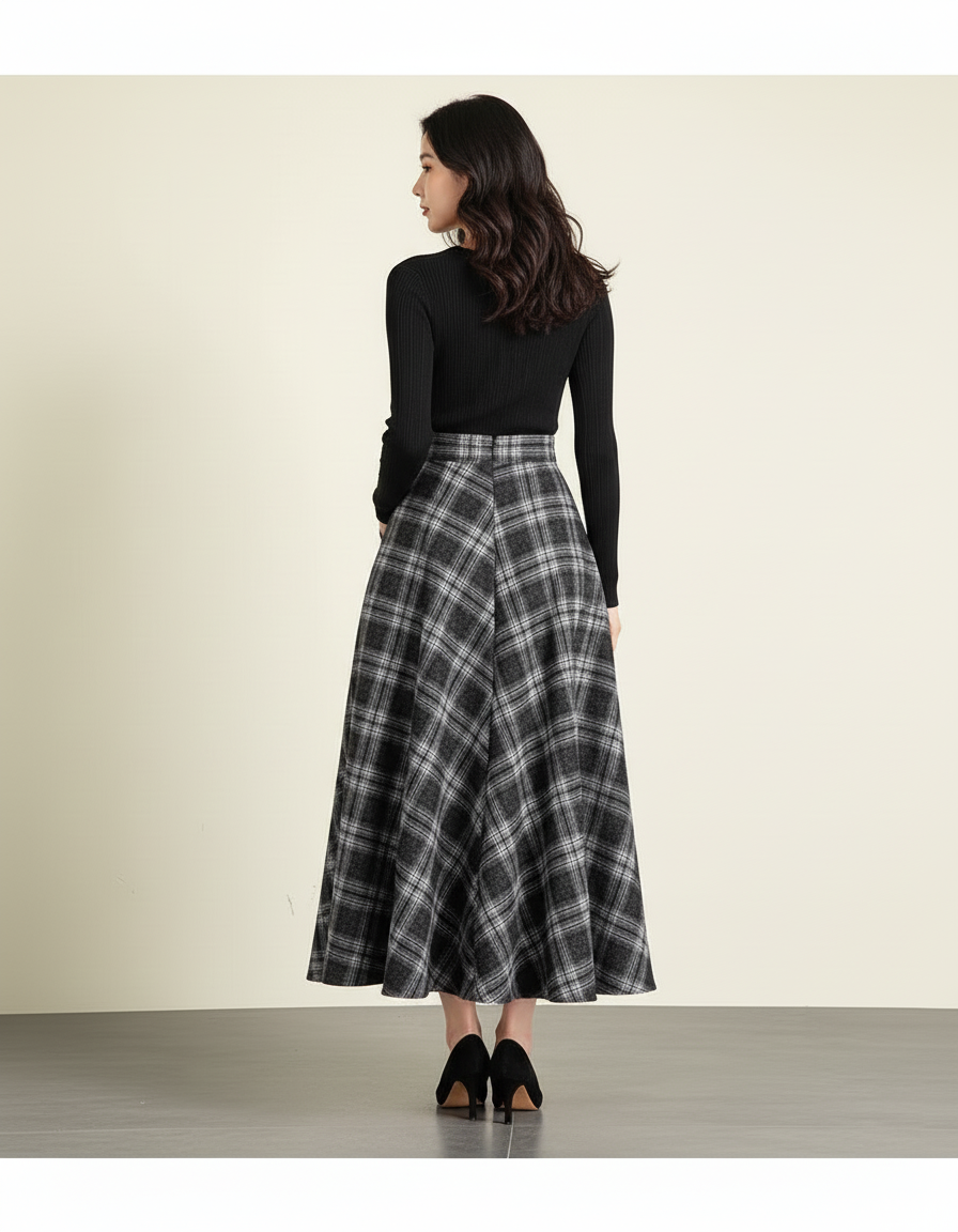 Jupe Longue A-Line Carreaux Élégante