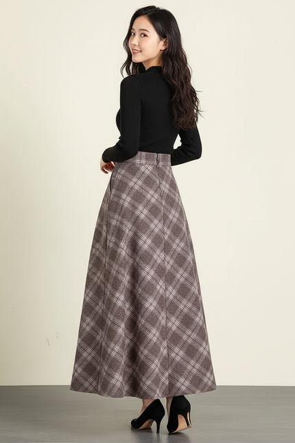 Jupe Longue À Carreaux Laine Élégante