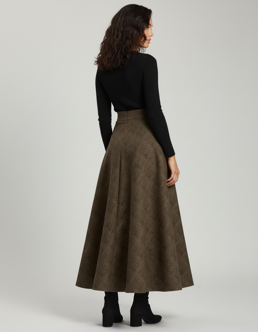 Jupe Longue Évasée Carreaux Élégante