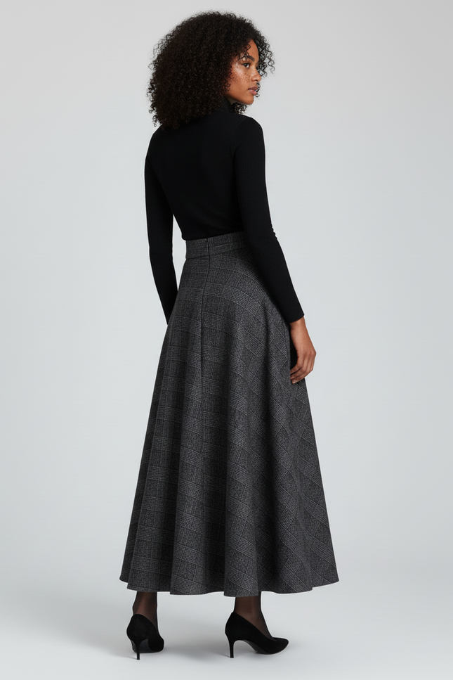Jupe Longue Carreaux Grise Élégante