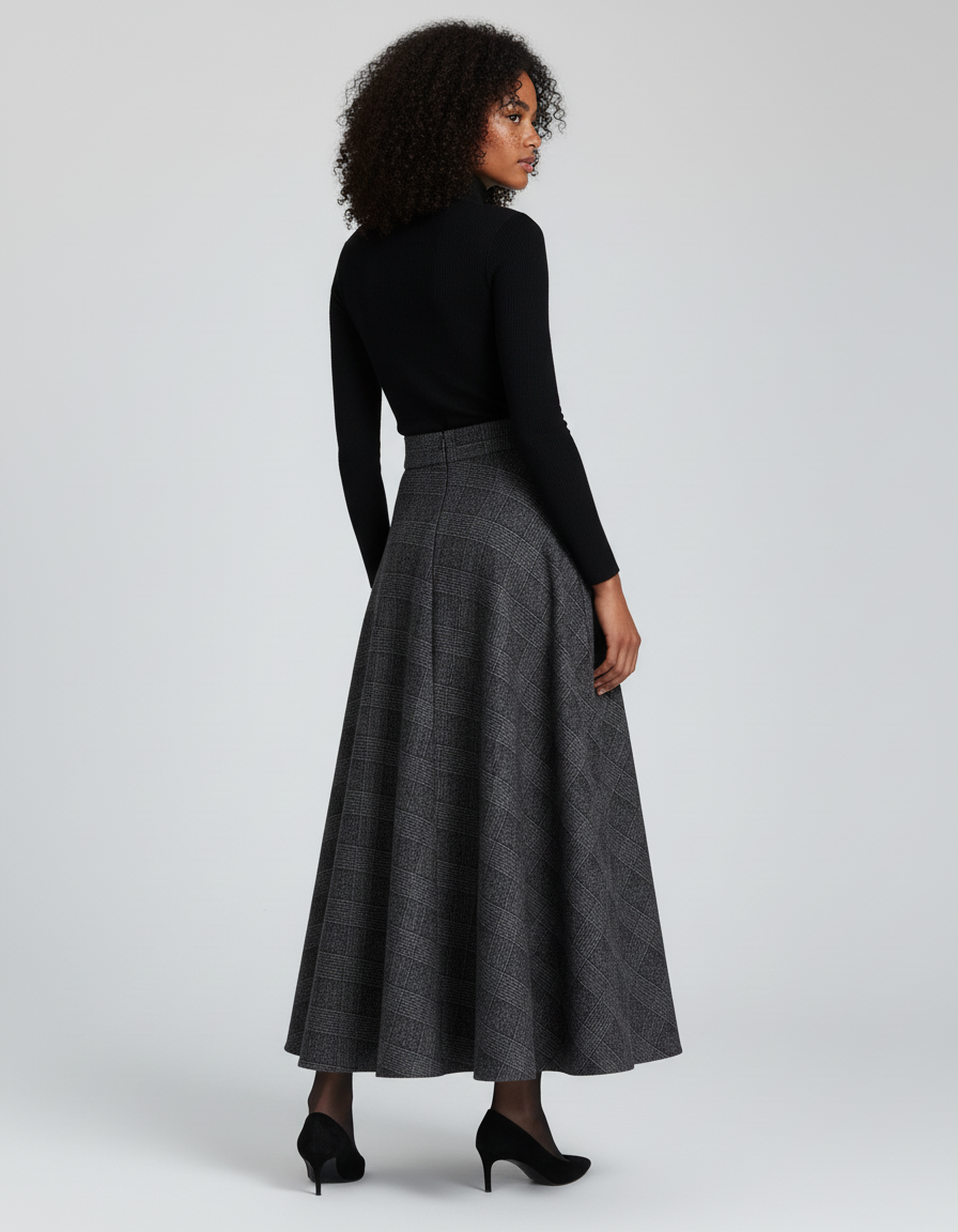 Jupe Longue Carreaux Grise Élégante