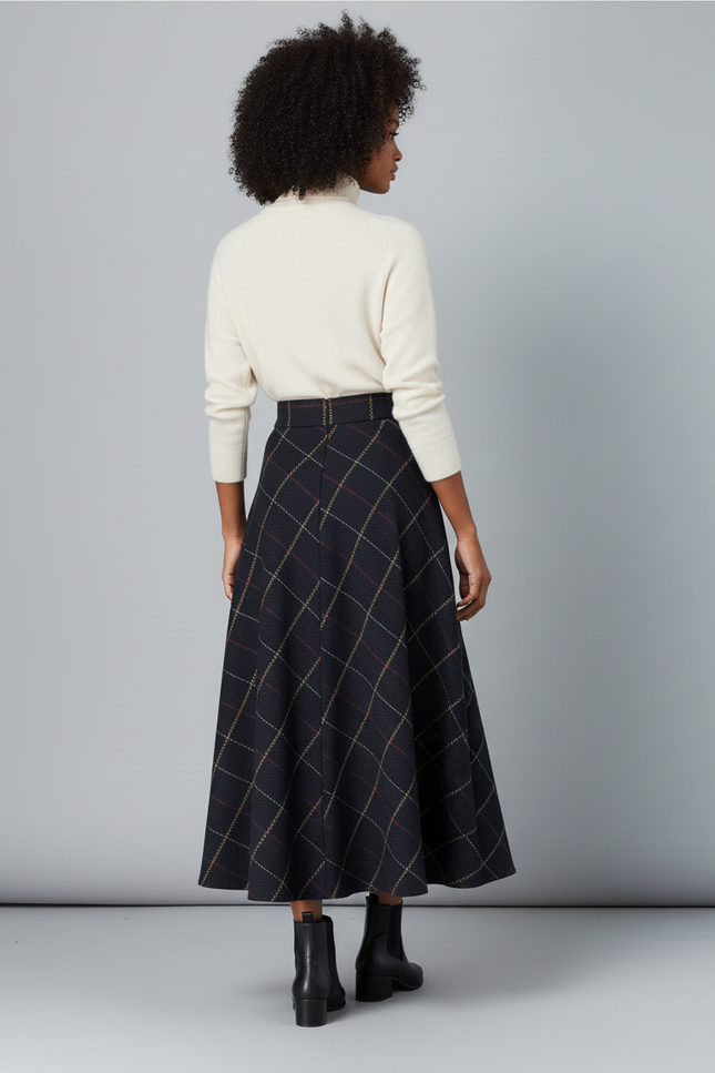Jupe Longue Écossaise Évasée Élégante