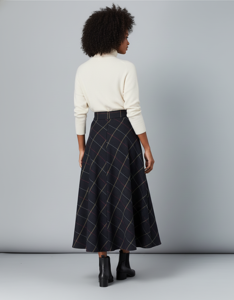Jupe Longue Écossaise Évasée Élégante
