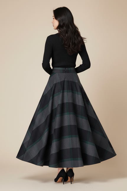 Jupe Longue Carreaux Évasée Élégante