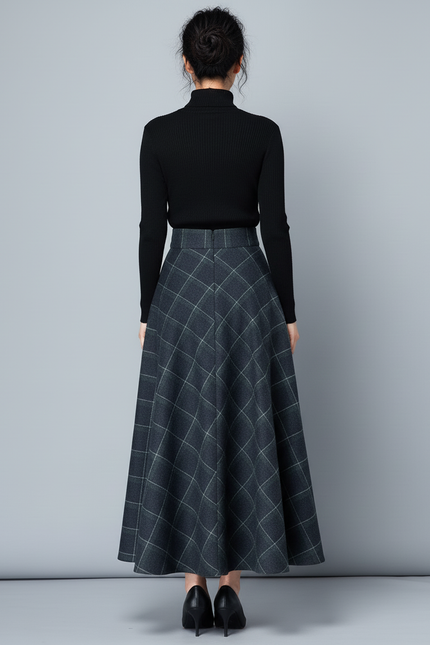 Jupe Longue Carreaux Laine Élégante