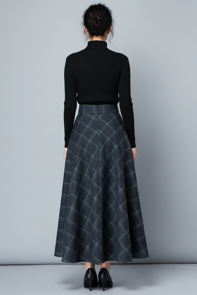 Jupe Longue Carreaux Laine Élégante