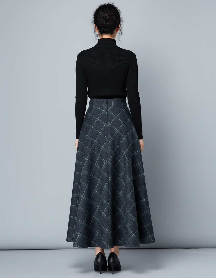 Jupe Longue Carreaux Laine Élégante