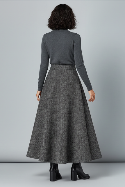 Jupe Longue Tweed Évasée Élégante