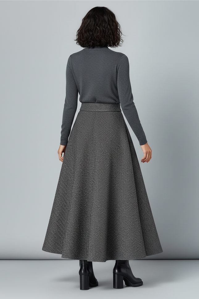 Jupe Longue Tweed Évasée Élégante