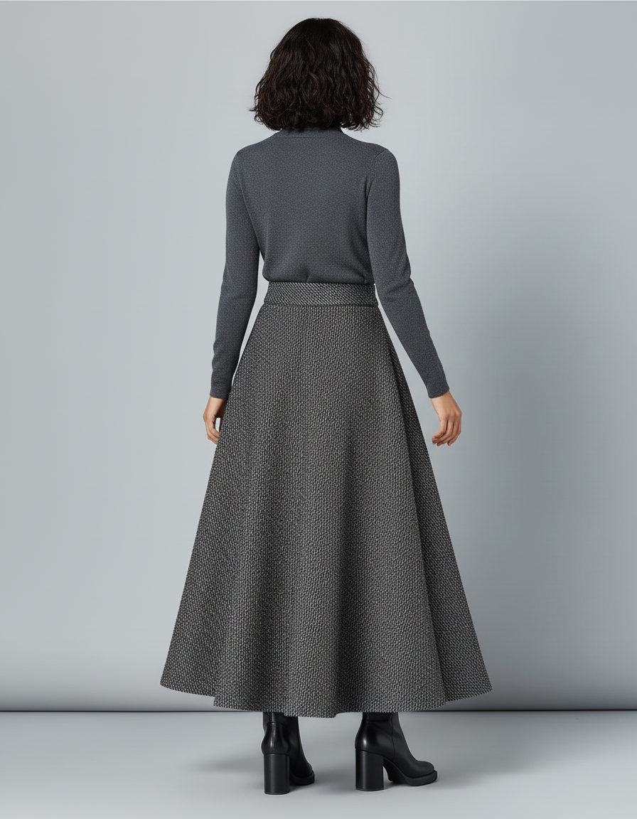 Jupe Longue Tweed Évasée Élégante