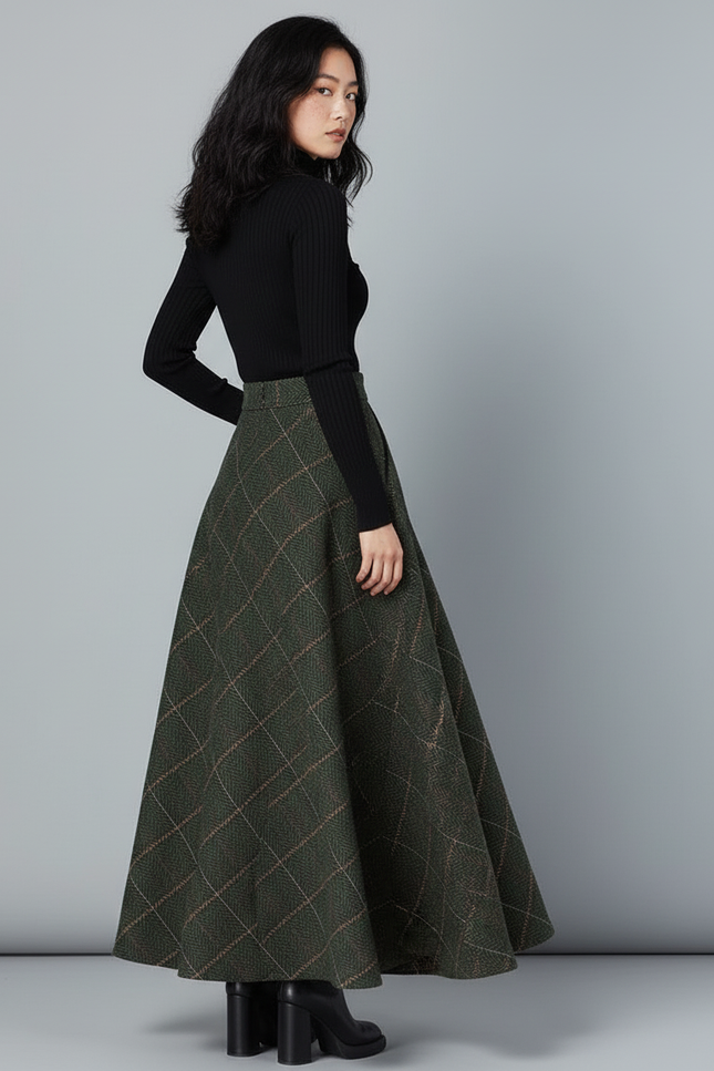 Jupe Longue Laine À Carreaux Élégante
