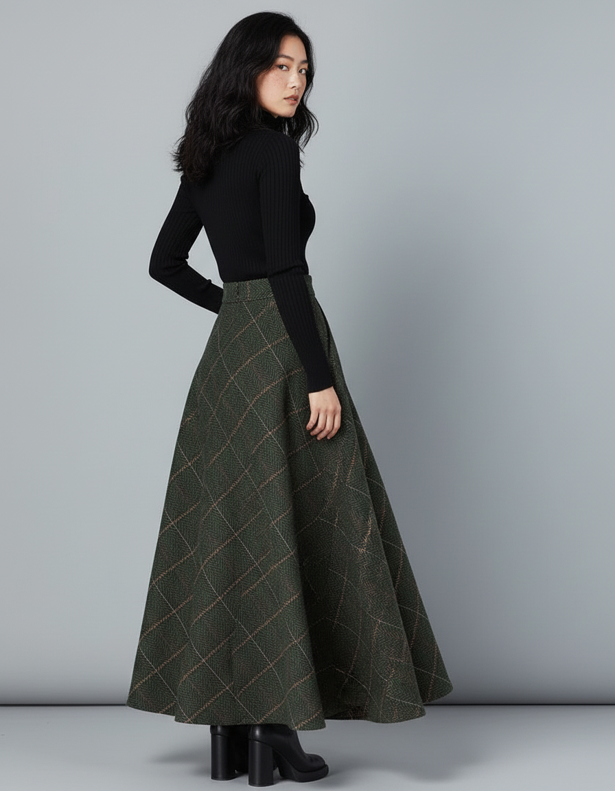 Jupe Longue Laine À Carreaux Élégante