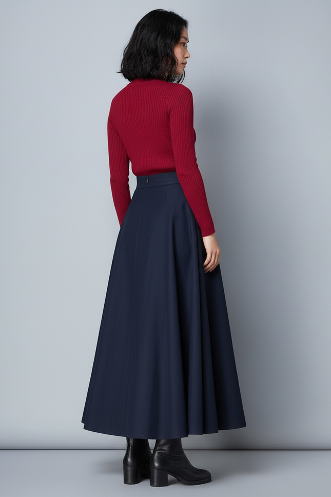 Jupe Longue Bleu Marine Évasée Élégante