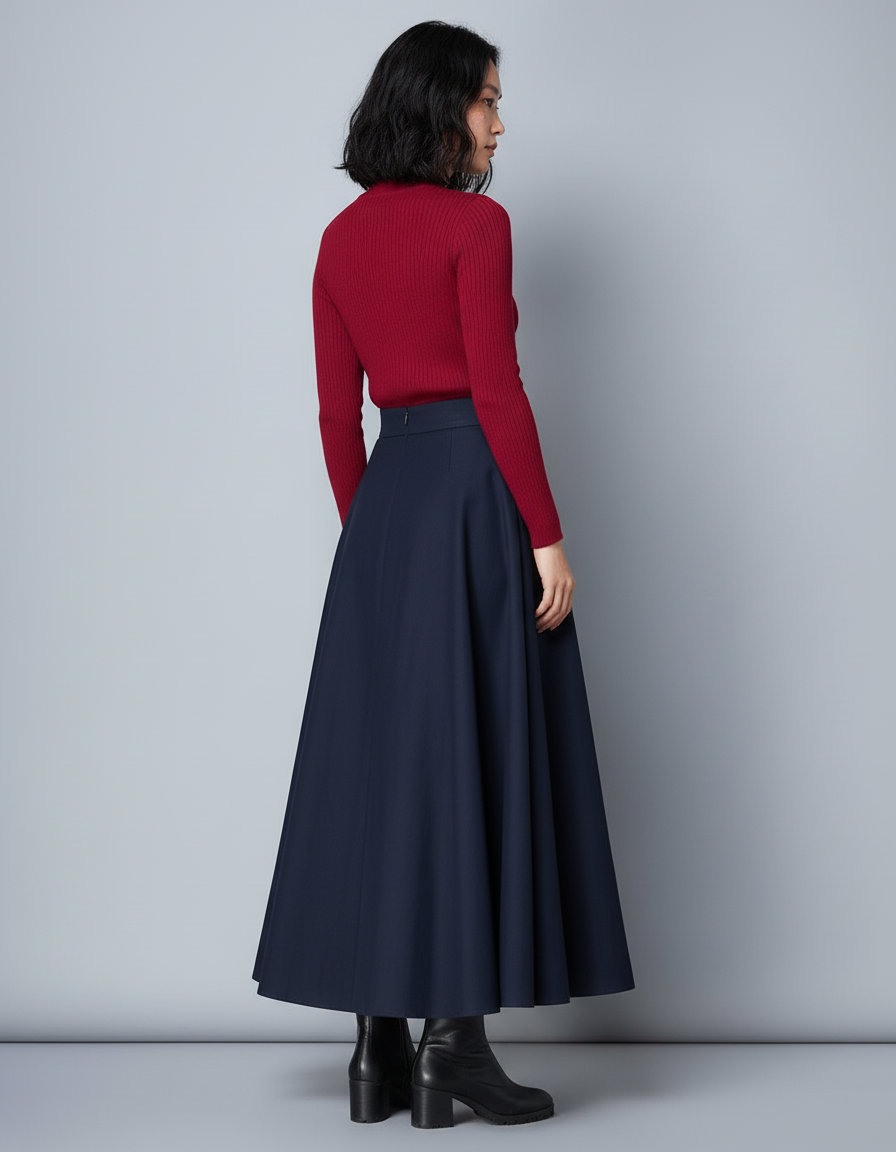 Jupe Longue Bleu Marine Évasée Élégante