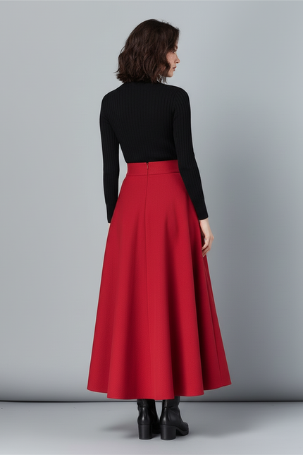 Jupe Longue Rouge Évasée Élégante
