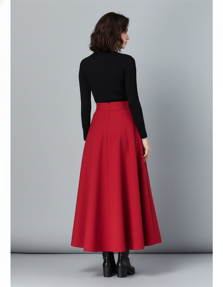 Jupe Longue Rouge Évasée Élégante
