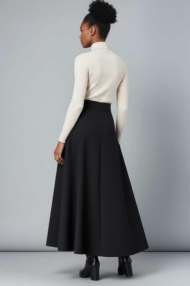 Jupe Longue Noire Évasée Élégante