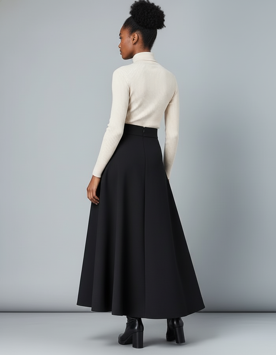 Jupe Longue Noire Évasée Élégante