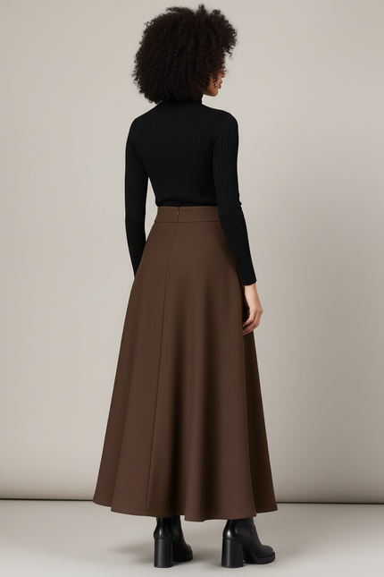 Jupe Longue Marron Évasée Élégante