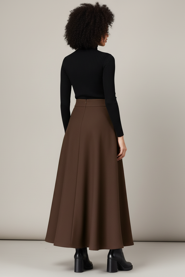Jupe Longue Marron Évasée Élégante