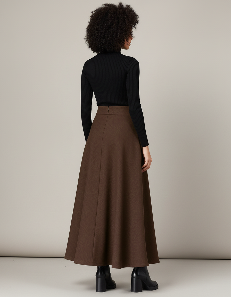 Jupe Longue Marron Évasée Élégante
