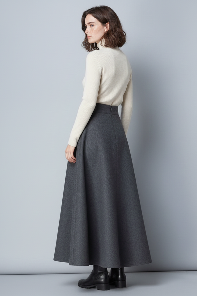 Jupe Longue Laine Évasée Élégante