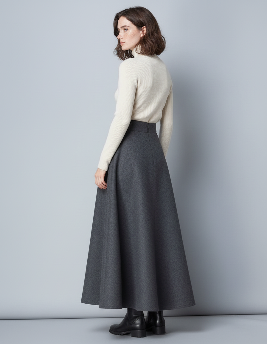 Jupe Longue Laine Évasée Élégante