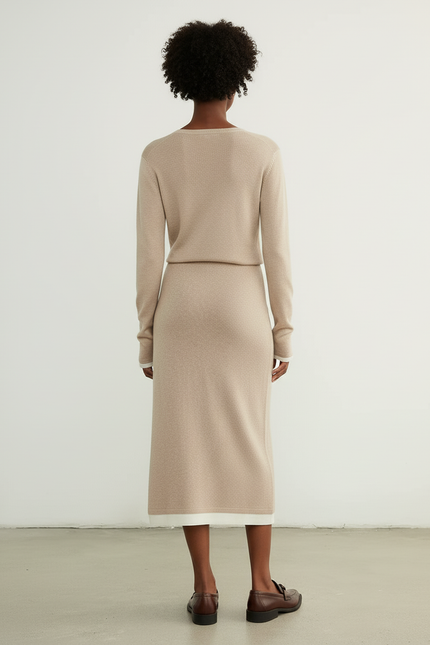 Jupe Longue Beige Maille Élégante Chaleureuse