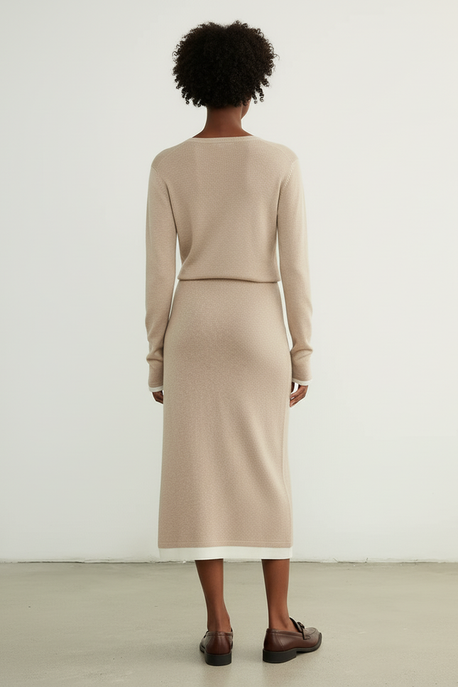 Jupe Longue Beige Maille Élégante Chaleureuse