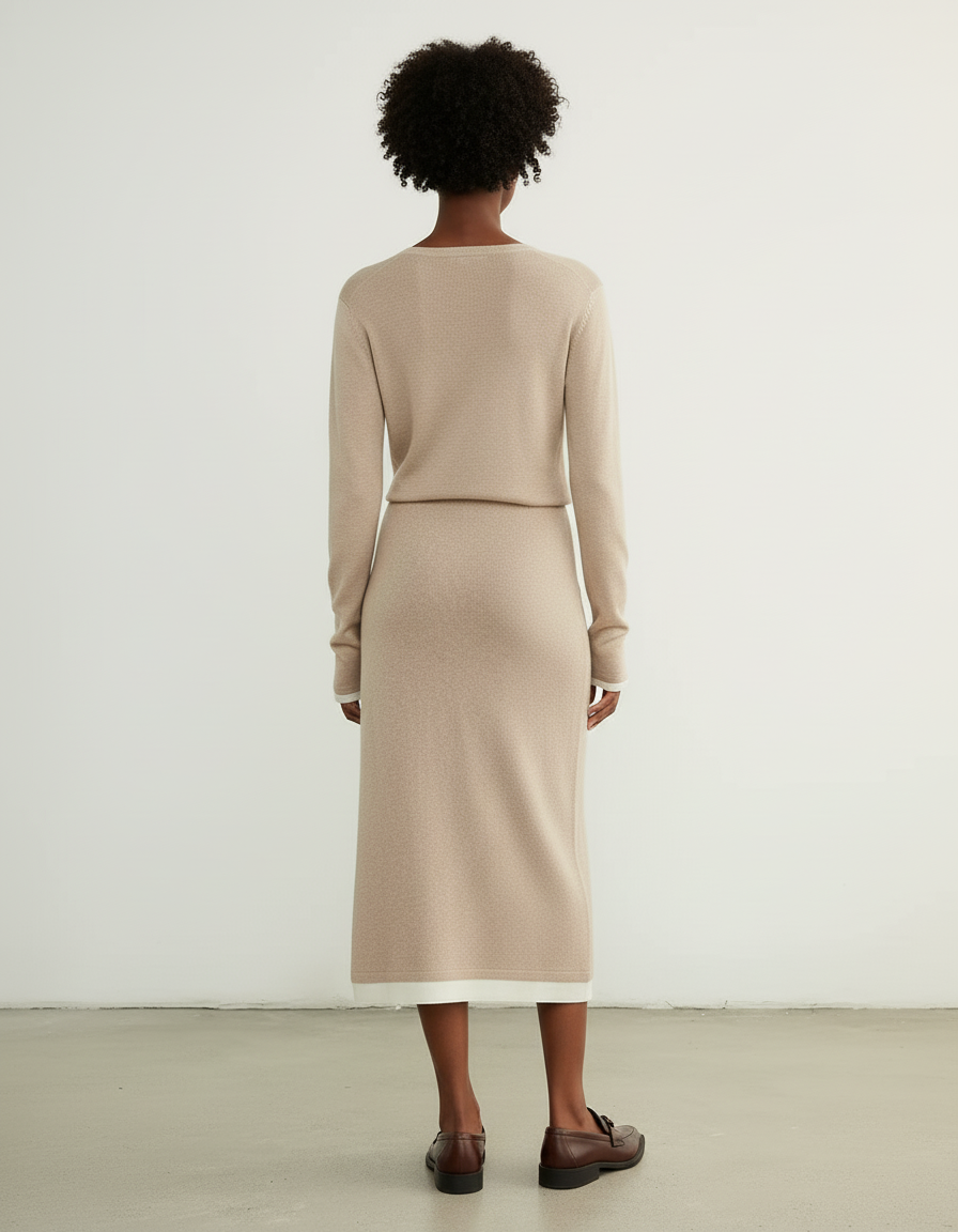 Jupe Longue Beige Maille Élégante Chaleureuse