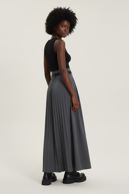 Jupe Longue Grise Plissée Chic