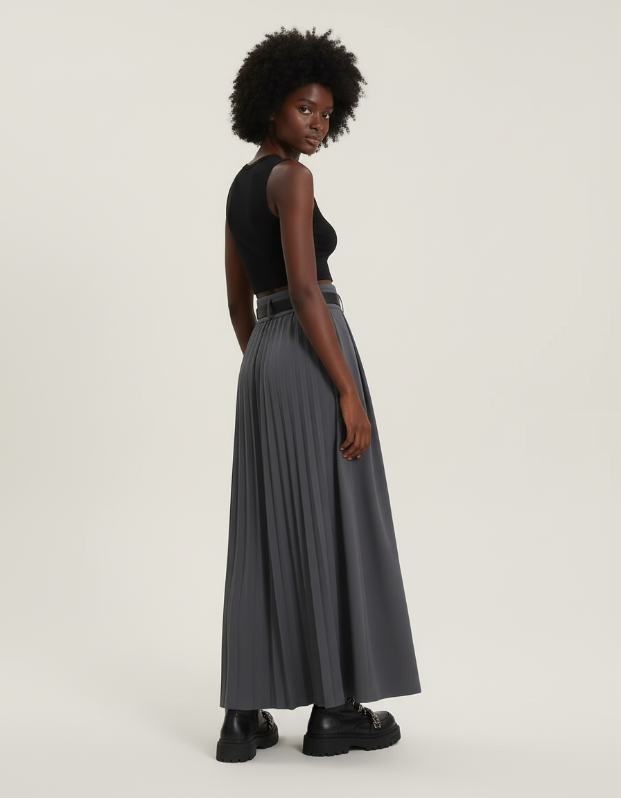 Jupe Longue Grise Plissée Chic