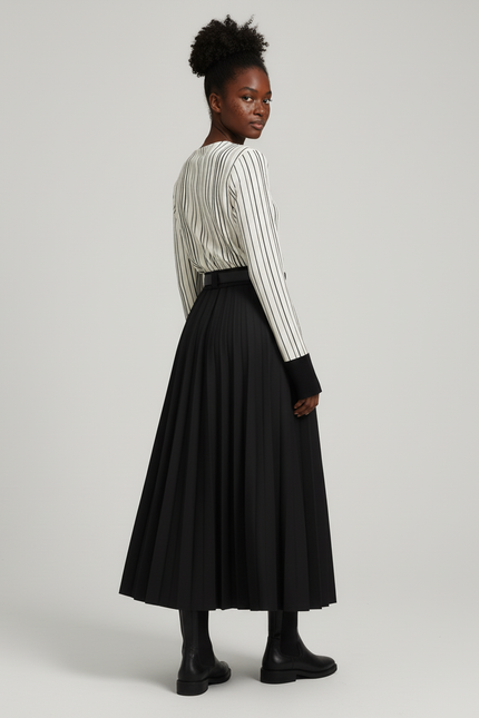 Jupe Longue Noire Plissée Chic Femme