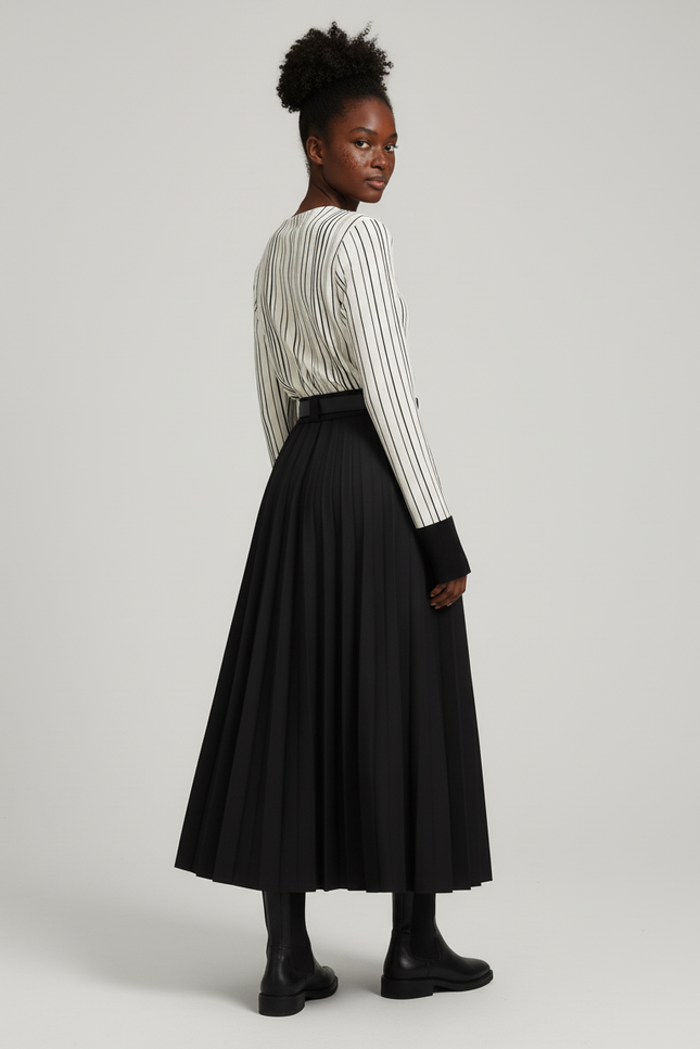 Jupe Longue Noire Plissée Chic Femme